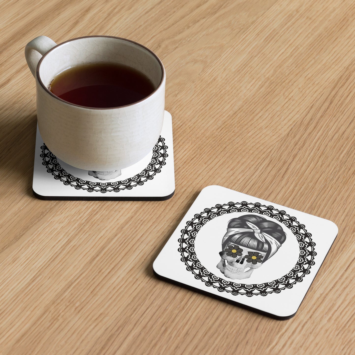 Retro Skull Circle Cork-back coaster