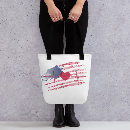 Flag with Heartbeat Tote bag