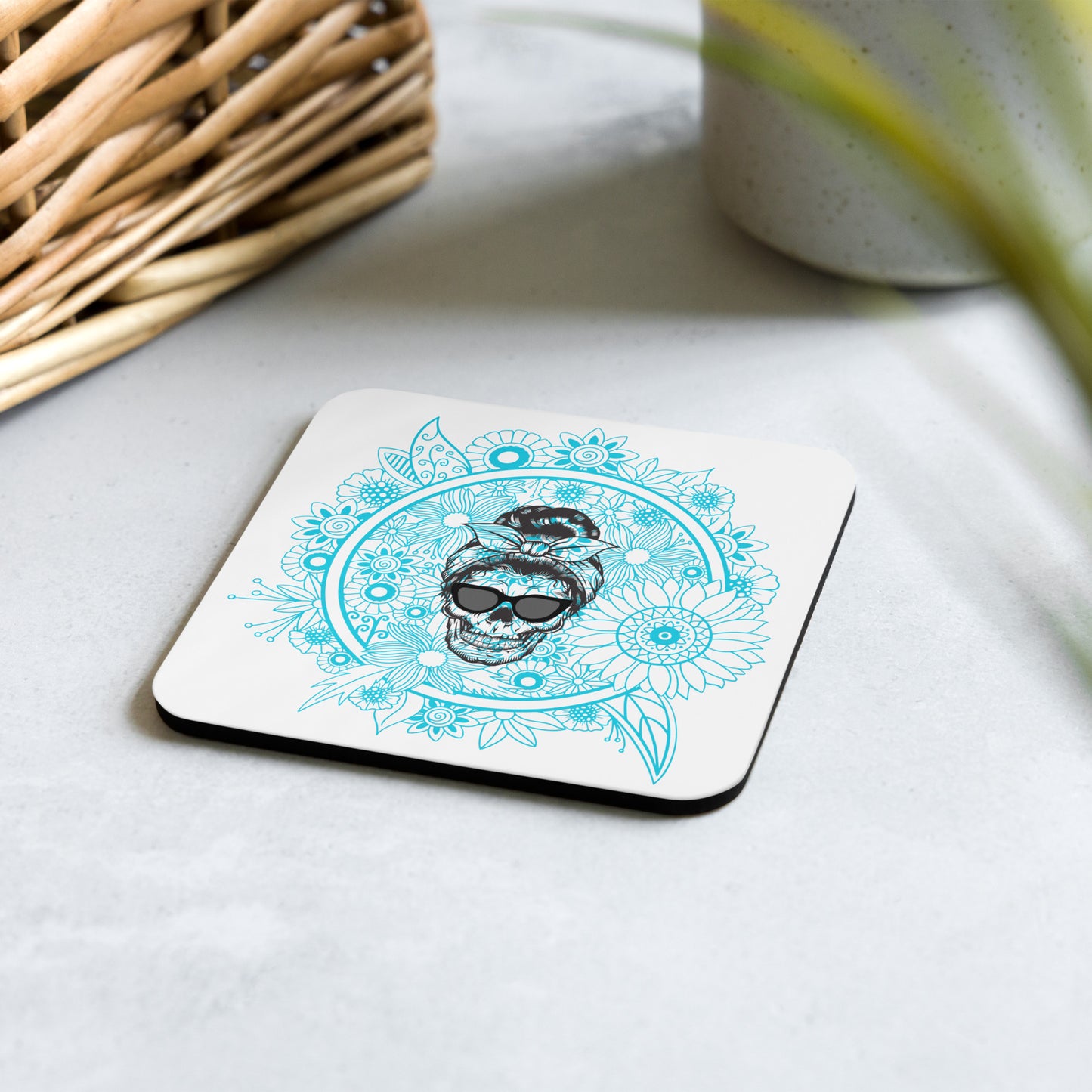 Retro Skull Single Bun Cork-back coaster