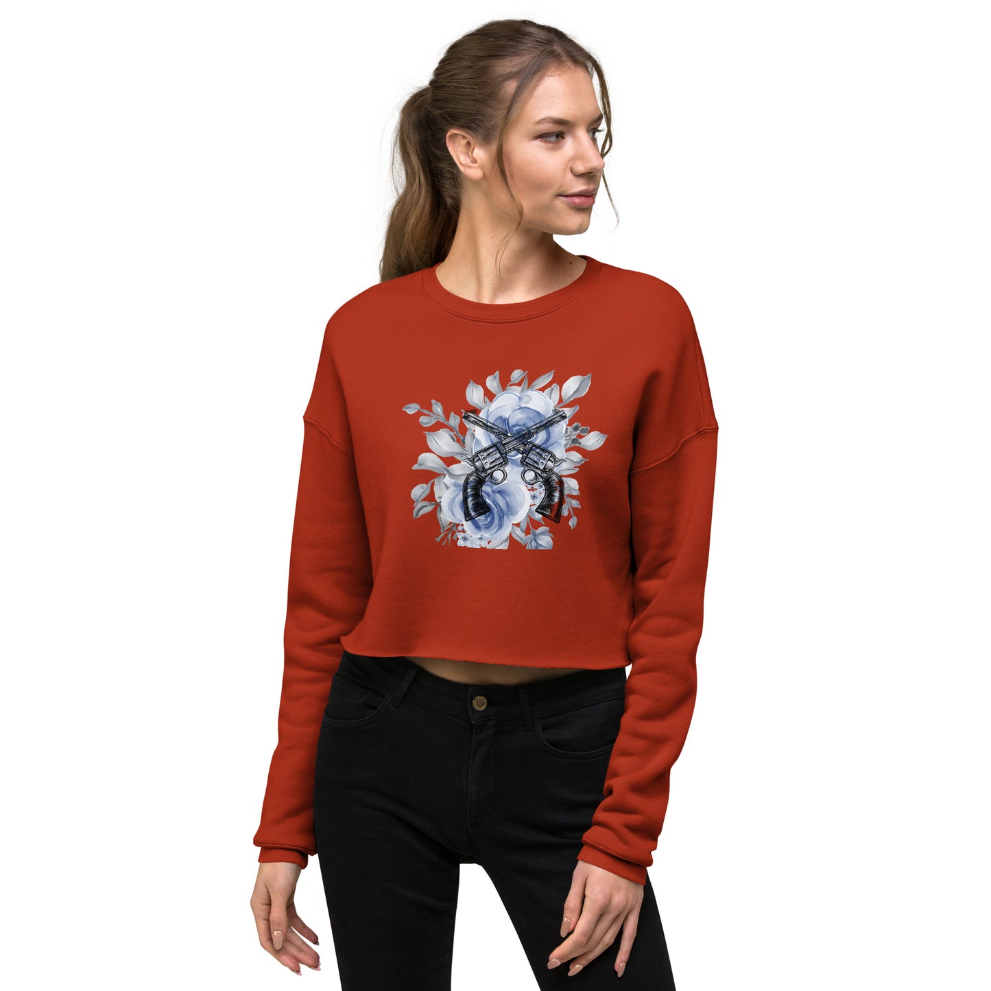 Blue Flower Gun Crop Sweatshirt