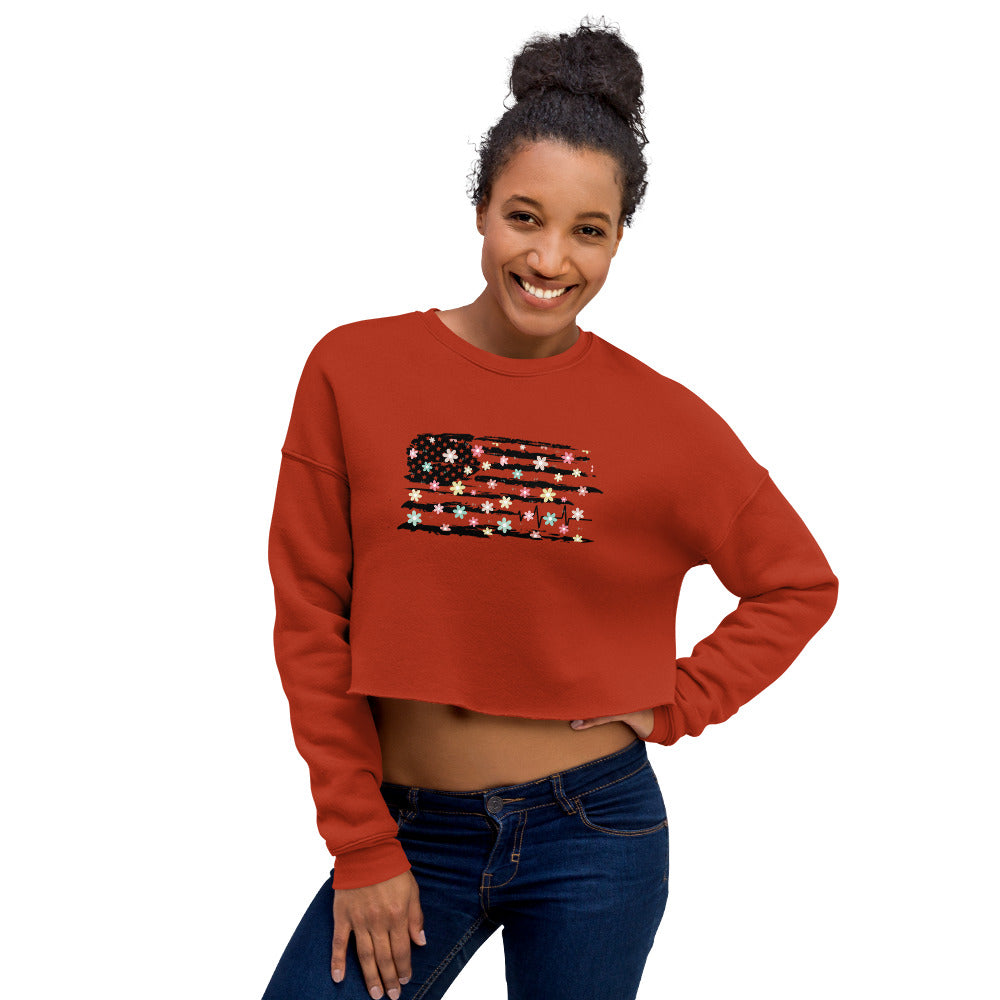 Flowers Flag Crop Sweatshirt