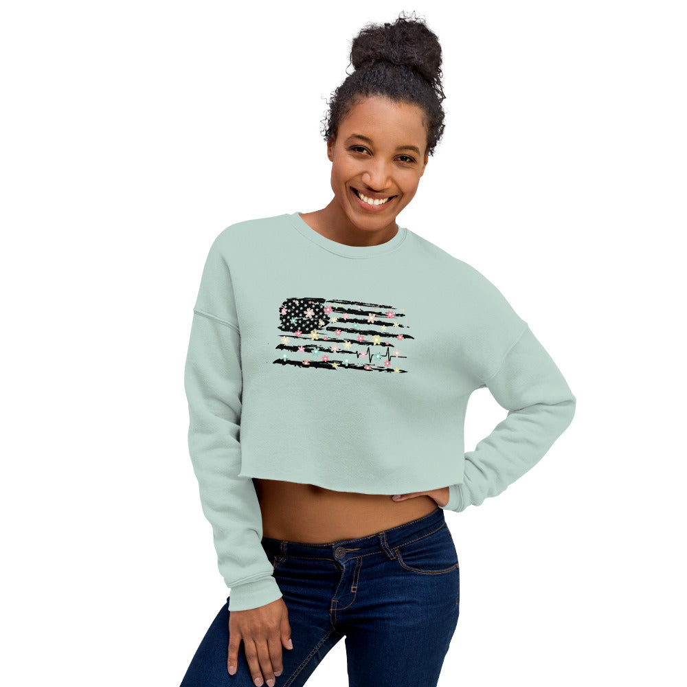 Flowers Flag Crop Sweatshirt