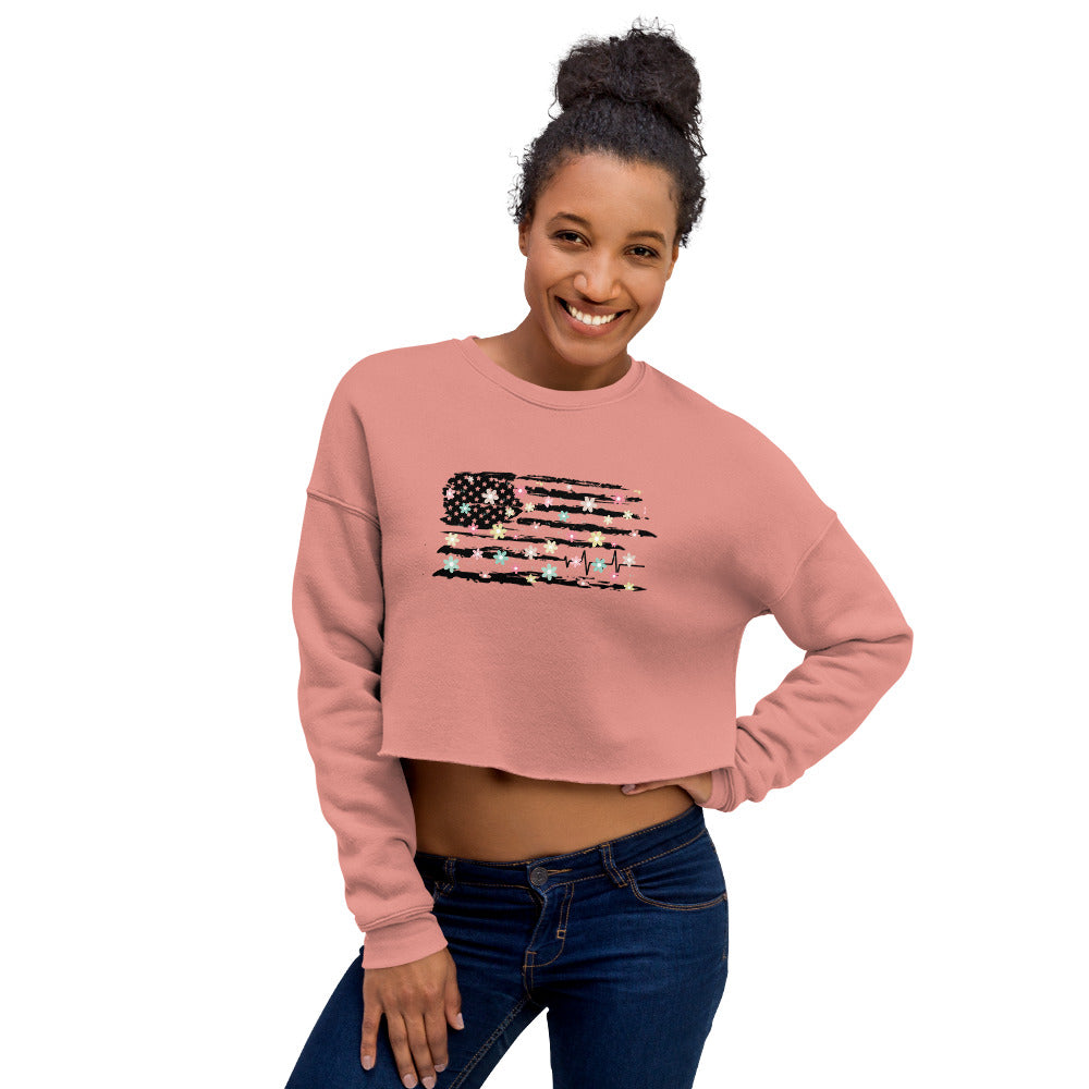 Flowers Flag Crop Sweatshirt