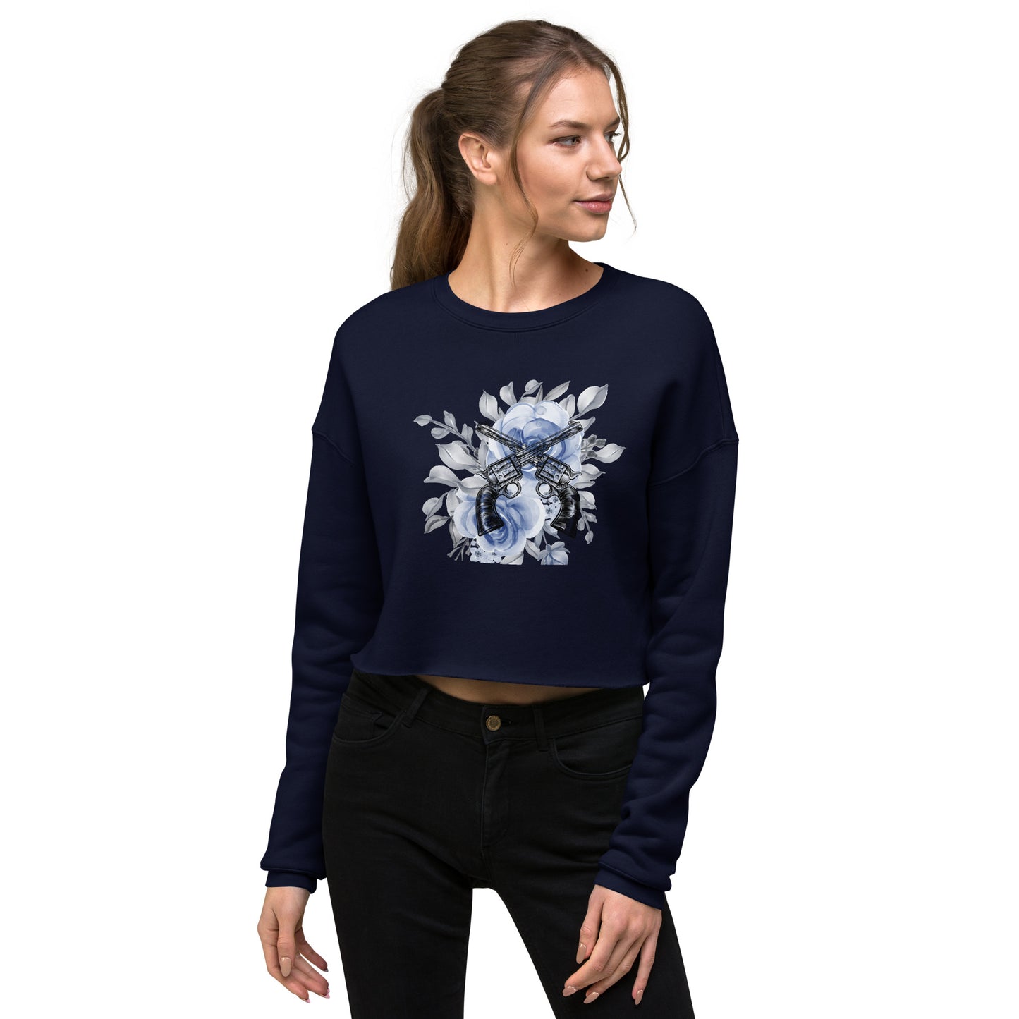 Blue Flower Gun Crop Sweatshirt