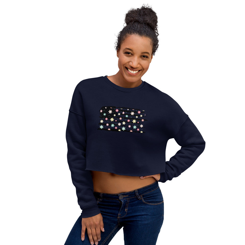 Flowers Flag Crop Sweatshirt